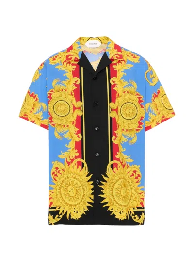 Versace Kids' Barocco-print Short-sleeve Shirt In Multi