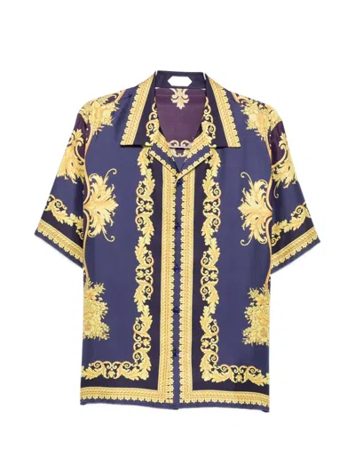 Versace Barocco-print Short-sleeve Shirt In Multi