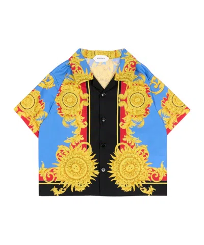Versace Barocco-print Short-sleeve Shirt In Yellow