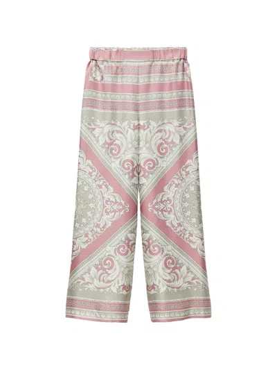 Versace Barocco-print Silk Trousers In Pink