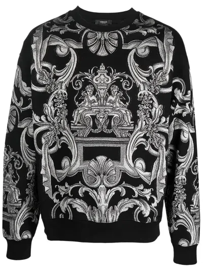 Versace Barocco-print Sweatshirt In Black