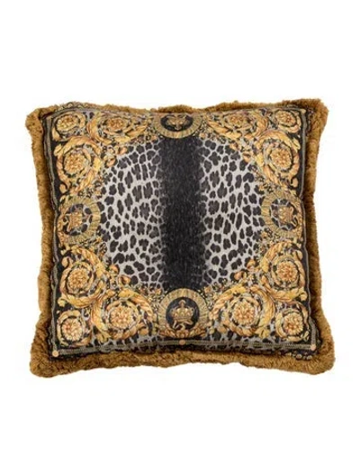 Pre-owned Versace Baroque Animalier Throw Pillow In Grey