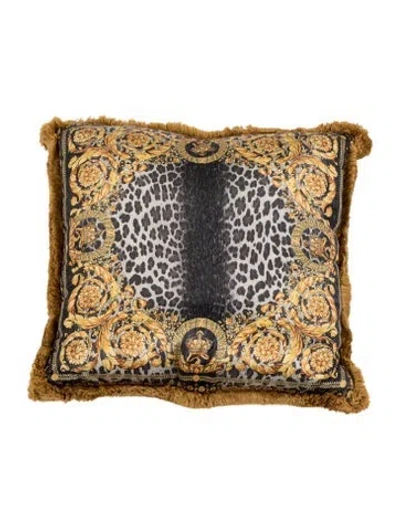 Pre-owned Versace Baroque Animalier Throw Pillow In Grey
