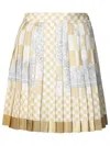 Versace Skirt Fabric Silver Baroque Crest Damier Print Silk Twill In Beige