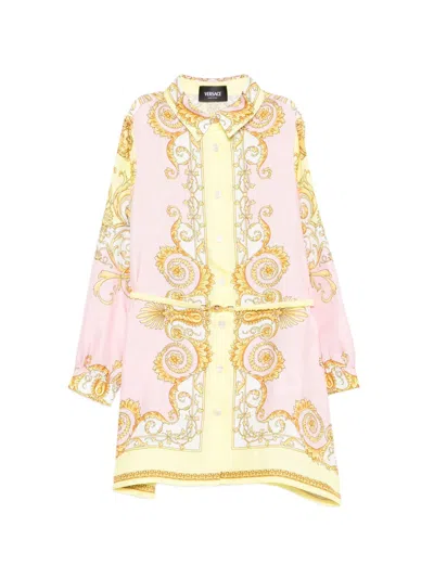 Versace Kids' Baroque Belt Dress In Multi
