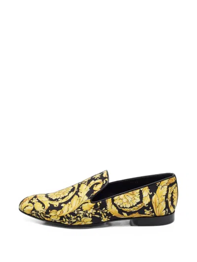 Pre-owned Versace Baroque Brocade Loafers In Yellow