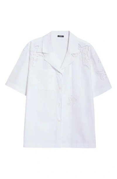 Versace Baroque Cotton Camp Shirt In 1w000-optical White