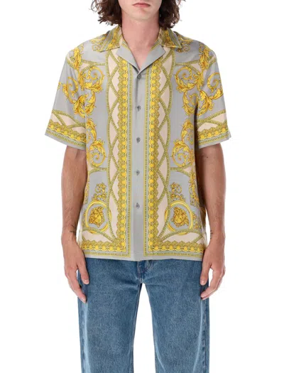 Versace Baroque Coupe Des Dieux Bowling Shirt In Gray