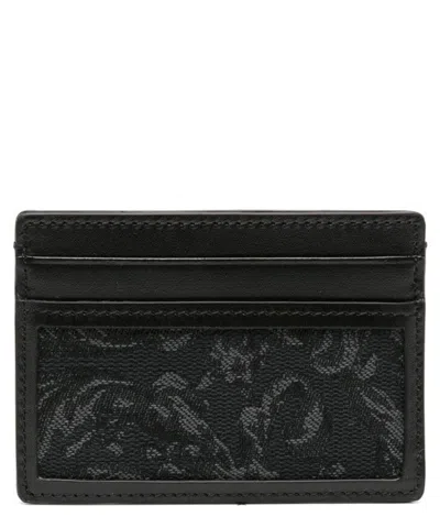 Versace Baroque Credit Card Holder In Black