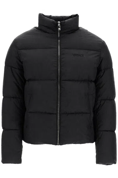 Versace Barocco Down Jacket In Black