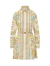 Versace Underwater Barocco Silk Midi Shirt Dress In Yellow