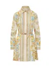 Versace Underwater Barocco Silk Midi Shirt Dress In Yellow