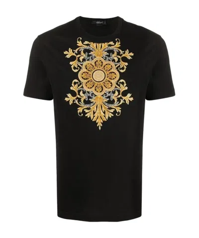 Versace Baroque Embroidery T-shirt In Black