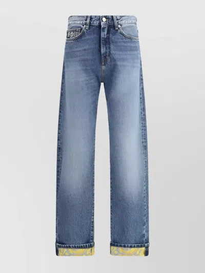 Versace Baroque High-waist Denim Trousers In Blue