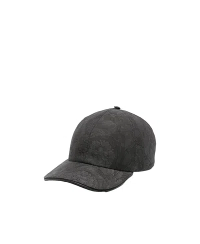 Versace Baroque-jacquard Cotton Cap In Black