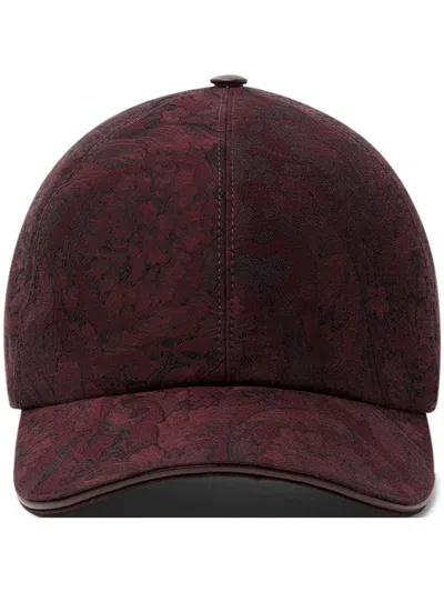 Versace Baroque-jacquard Cotton Cap In Red