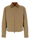 Versace Beige Jacket With Leather Collar And Metallic Medusa Head Detail In Cotton Canvas Man In Brown