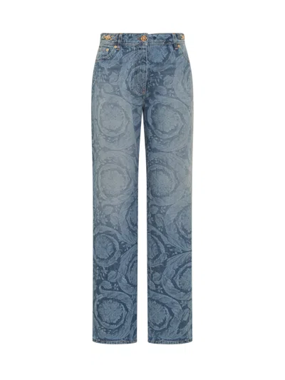 Versace Baroque Jeans In Blu Medio