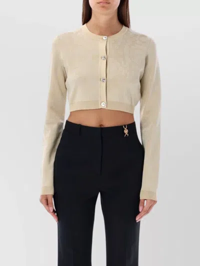 Versace Baroque Knit Cropped Cardigan With Round Buttons In Beige