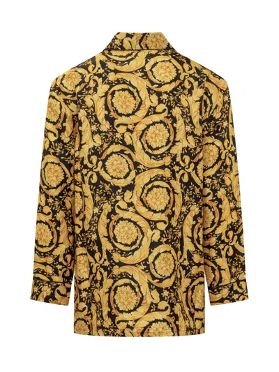 Versace Baroque Knit Pajama Set In Nero-oro