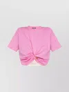 Versace Safety-pin Twisted Crop T-shirt With Underwater Barocco Silk Twill Back In Multi
