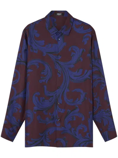 Versace Baroque Leaf Shirt In Brown