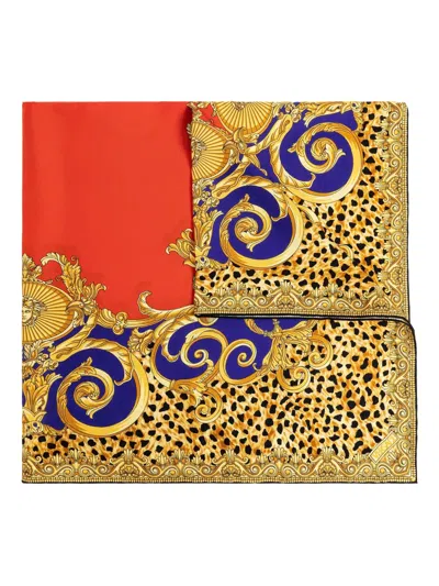 Versace Baroque Leopard Print Scarf In Yellow