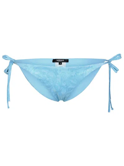 Versace 'barocco' Light Blue Polyester Blend Bikini Bottoms Woman