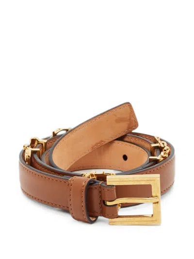 Pre-owned Versace Baroque Logo Buckle Belt In Brown