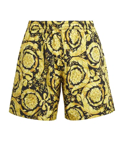 Versace Baroque Longline Swim Shorts In Yellow