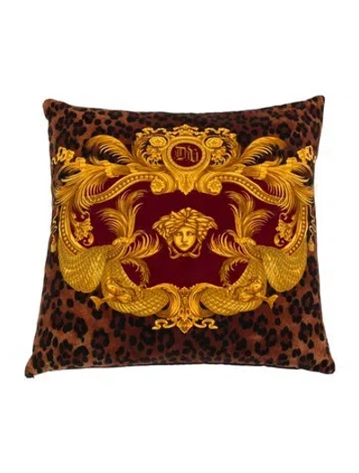 Pre-owned Versace Baroque Medusa Head Velvet Throw Pillow In Brown