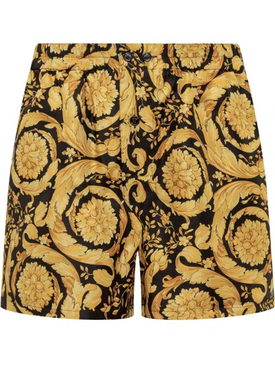 Versace Baroque Pajama Shorts In Gold