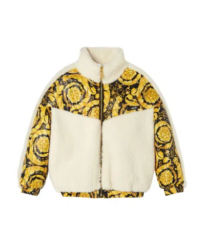 Versace Baroque-pattern Fleece Jacket In Nude