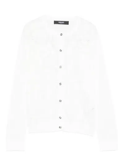 Versace Baroque-pattern Lace Cardigan In White