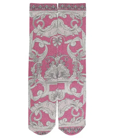 Versace Baroque Pattern-print Socks In Gray