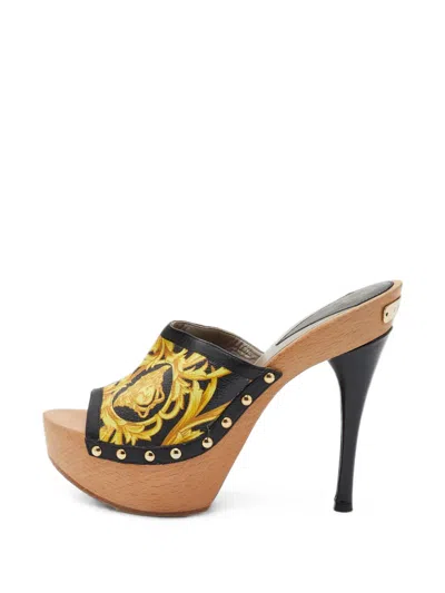 Pre-owned Versace Baroque Platform Clogs In Black
