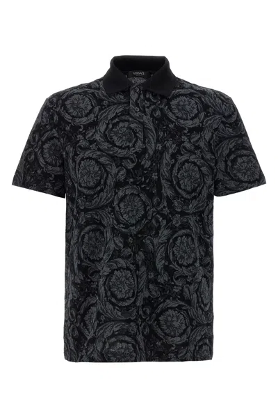 Versace Barocco Print Polo T-shirt In Grey