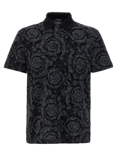 Versace Barocco Print Polo T-shirt In Grey