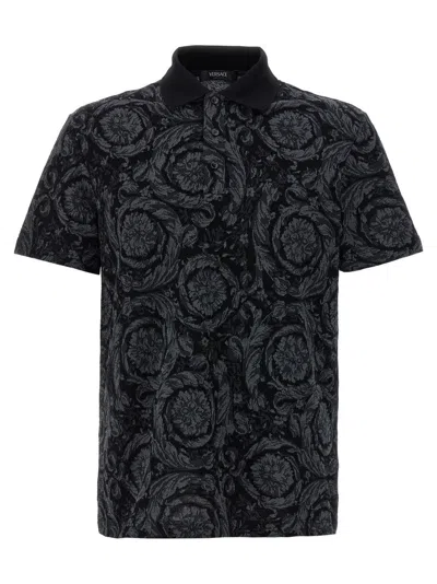 Versace Barocco Print Polo T-shirt In Grey