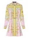 Versace Baroque-print Belted Mini Dress In Pink