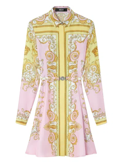 Versace Baroque-print Belted Mini Dress In Pink