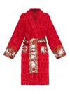 Versace Baroque-print Belted Robe In Red