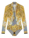 Versace Baroque-print Deep V-neck Bodysuit In Yellow