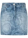 Versace Jeans Shorts With Baroque Pattern Silhouette In Blue