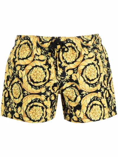 Versace Baroque-print Drawstring Shorts In Yellow