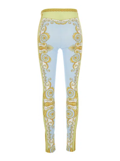 Versace Baroque Print High-waist Stretch Tech Fabric Leggings With Contrasting Seams In Multicolor