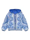 Versace Baroque-print Hooded Jacket In Blue