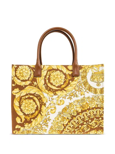 Versace Baroque-print Logo-appliqué Tote Bag In Yellow