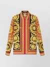 Versace Baroque Print Long Sleeve Collared Top In Brown