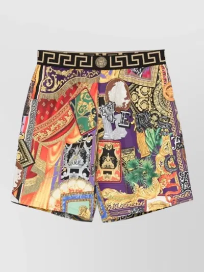 Versace Baroque Print Long Swim Boxer Shorts In Multi